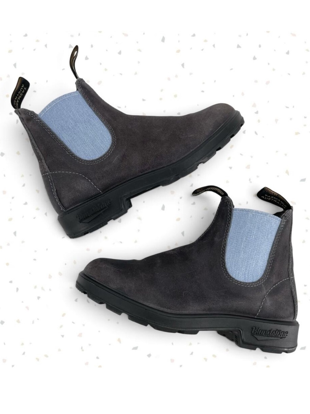 Blundstone Navy Ice Blue Gray Waxed Suede Leather Chelsea Boots Size AU 7.5